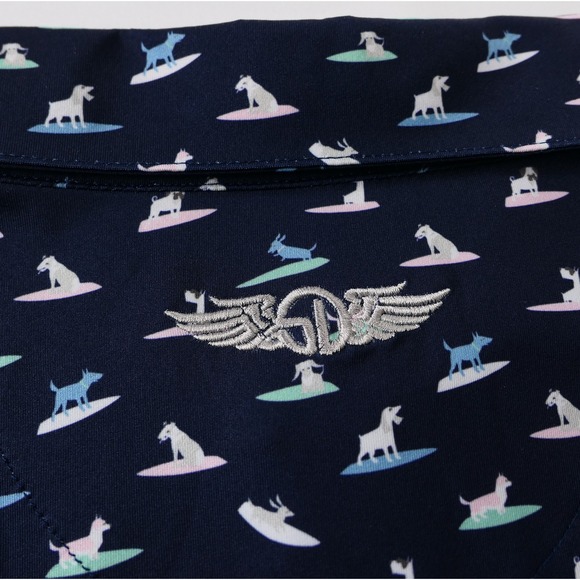 Straight Down Mens M Polo Surfing Dogs Performance Shirt Navy Golf Preppy - Picture 7 of 9